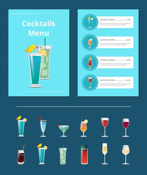 Menu Cocktails Aménagement du bar avec boissons alcoolisées — Image vectorielle