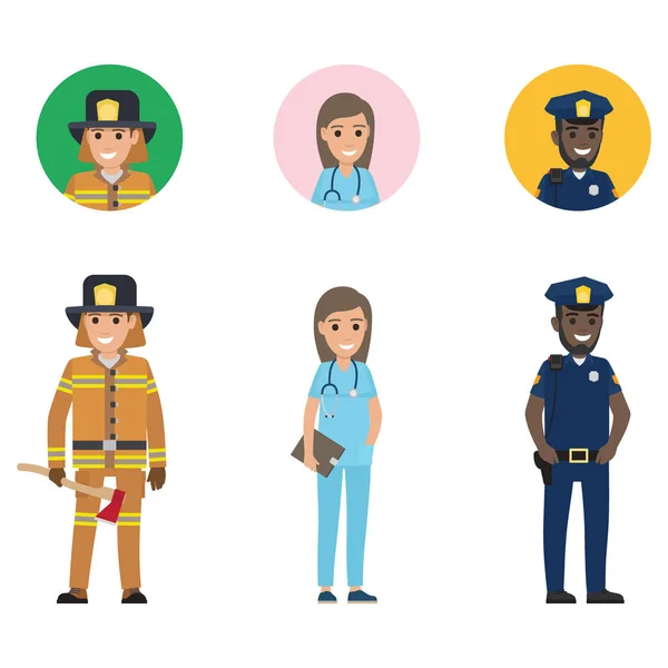 Комплект пожарного, медицинского советника и полицейского — стоковый вектор