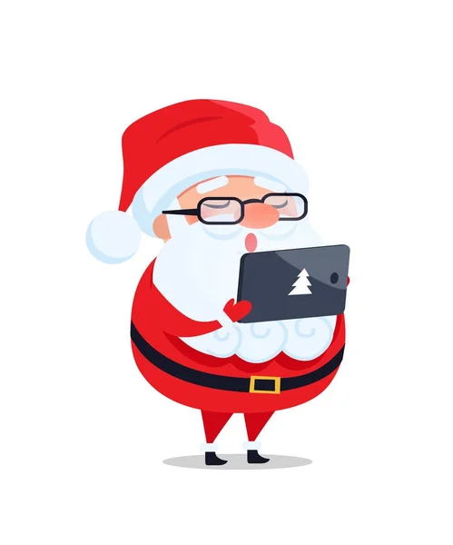 Santa Claus Brille digitales Tablet liest Wunschliste — Stockvektor