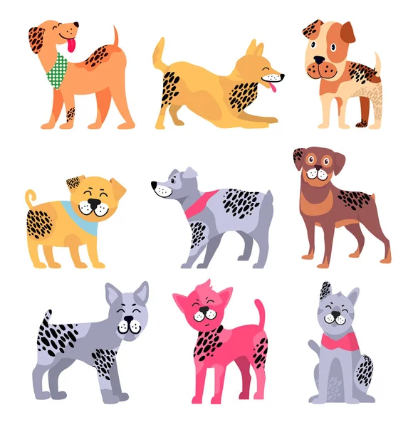 Stamtavla hundar isolerade tecknade illustrationer Set — Stock vektor