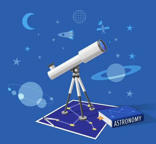 Ilustración de clase de astronomía sobre fondo azul — Vector de stock