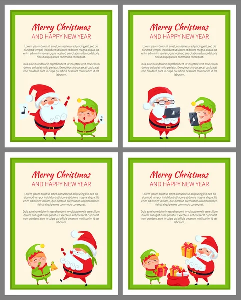 Feliz Navidad y Feliz Año Nuevo Posters Santa — Vector de stock