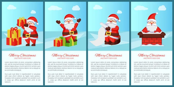 Merry Xmas en gelukkig nieuw jaar Posters Santa Claus — Stockvector