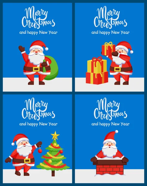 Feliz Navidad Feliz Año Nuevo Santa Claus Banners — Vector de stock