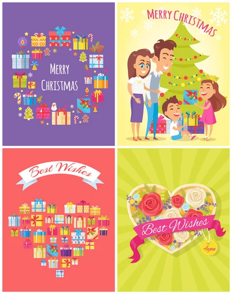 Merry Christmas Banners Set Vector Illustration — Stock Vector