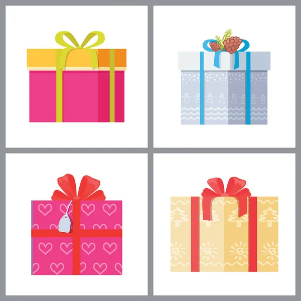 Conjunto de cajas de regalo en vectores de envoltura decorativos — Vector de stock