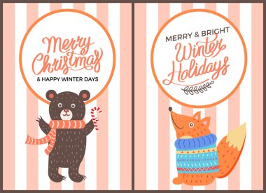 Neşeli Christma simgesi ayı vektör çizim tilki