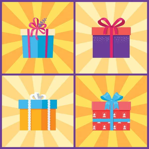 Conjunto de cajas de regalo en vectores de envoltura decorativos — Vector de stock