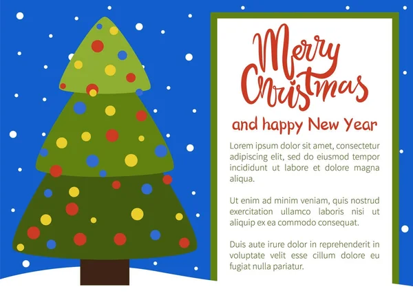 Wesołych Świąt szczęśliwego nowego roku plakat drzewa ikonę — Wektor stockowy