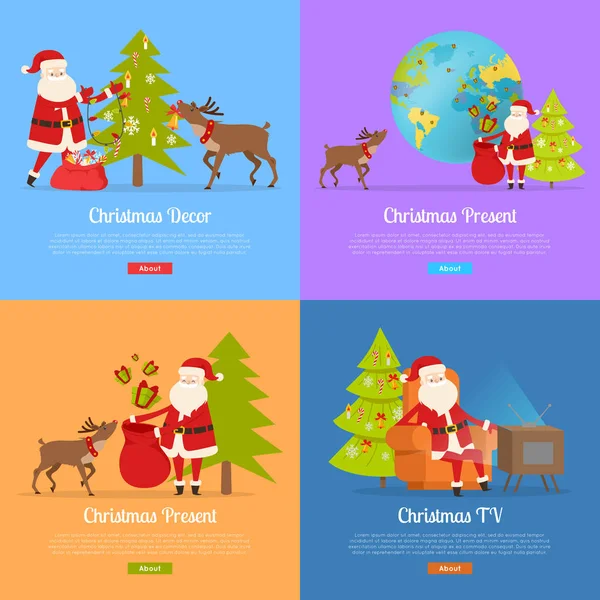 Boże Narodzenie dekoracje i obecnie z Santa Claus. — Wektor stockowy