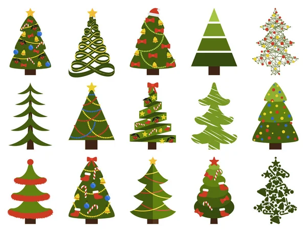 Großes Set Weihnachtsbaumsymbole mit ohne Dekor — Stockvektor