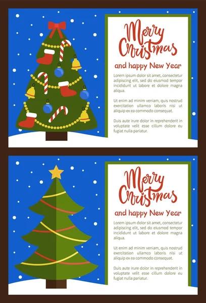 Merry Christmas and Happy New Year Posters Set — Stock Vector