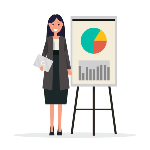 Success Businesswoman with Graphs on Broadsheet — Stock Vector