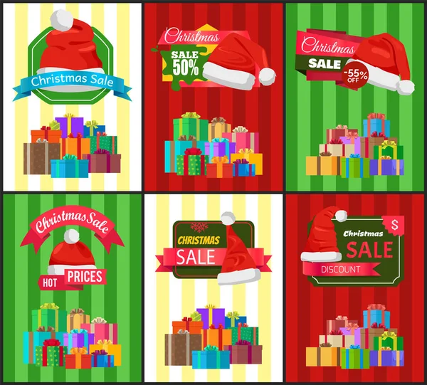 Big Set Christmas Sale Advertisement Promo Posters — Stock Vector
