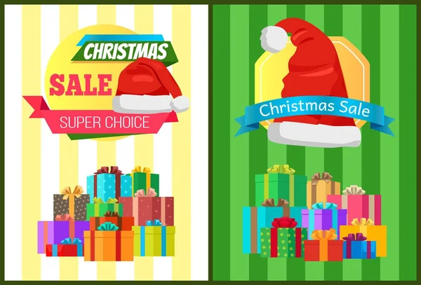 Gorących cen Xmas sprzedaż plakat Santa Claus kapelusz etykiety — Wektor stockowy