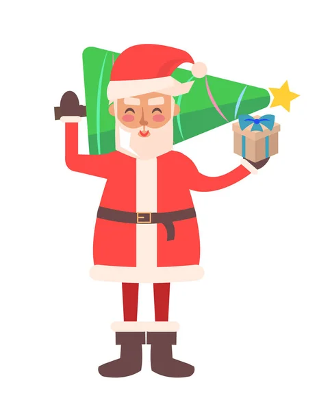 Santa Claus and Pine Tree Vector Illustration — Stock Vector