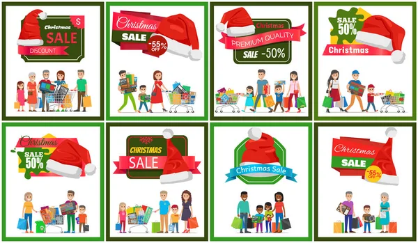 Osm vánoční prodej bannery vektorové ilustrace — Stockový vektor