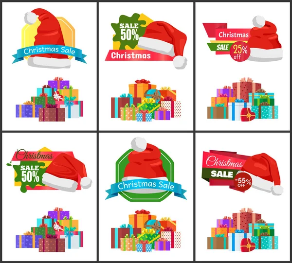 Navidad festiva venta anuncio carteles conjunto — Vector de stock