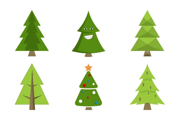 Christmas Tree Collection Spruce Icons with Decor — Stock Vector