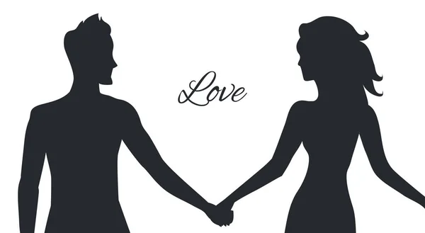 El amor del hombre y la mujer representados en posturas de pareja — Vector de stock
