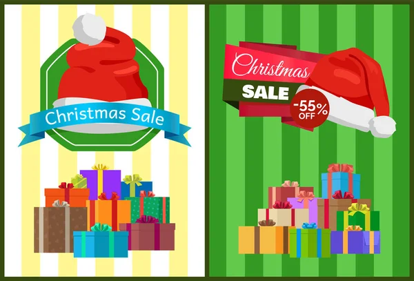 Boże Narodzenie sprzedaż plakat z prezentami w polach kolor — Wektor stockowy