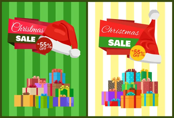 Cartaz de venda de Natal embrulhado presente, etiqueta promocional — Vetor de Stock