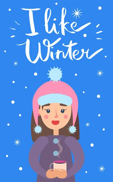 Podoba mi się zima dziewczynka ilustracja wektorowa płatki śniegu — Wektor stockowy