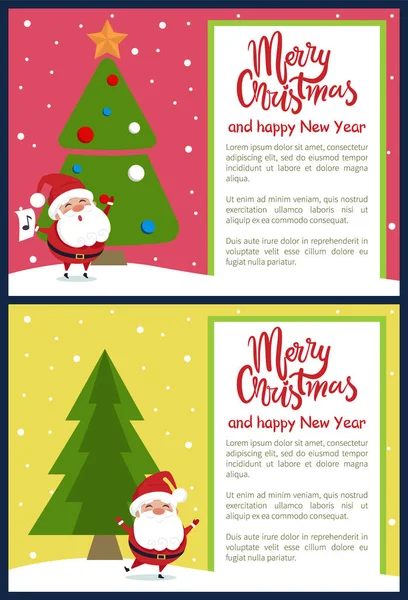 Veselé Vánoce šťastný nový rok plakát Santa strom — Stockový vektor