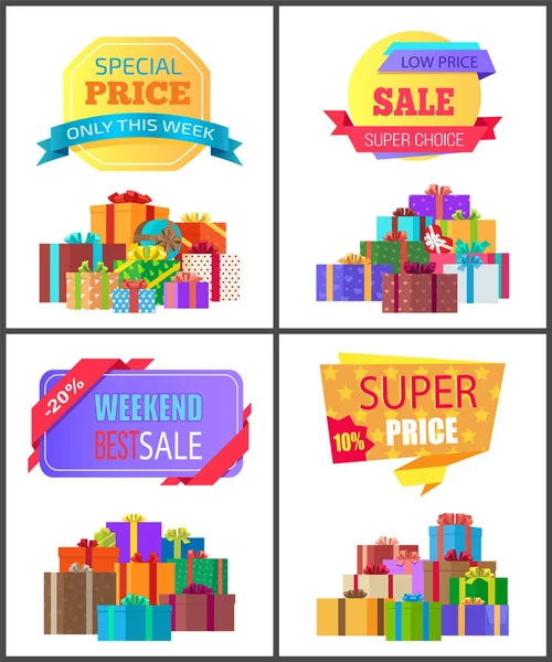 Conjunto de afiches de descuento exclusivo de precio especial — Vector de stock