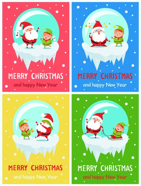 Merry Christmas and Happy New Year Greeting Cards — Stock Vector