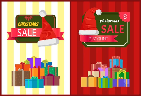 Caixa de chapéu de Papai Noel para venda de Natal com desconto — Vetor de Stock
