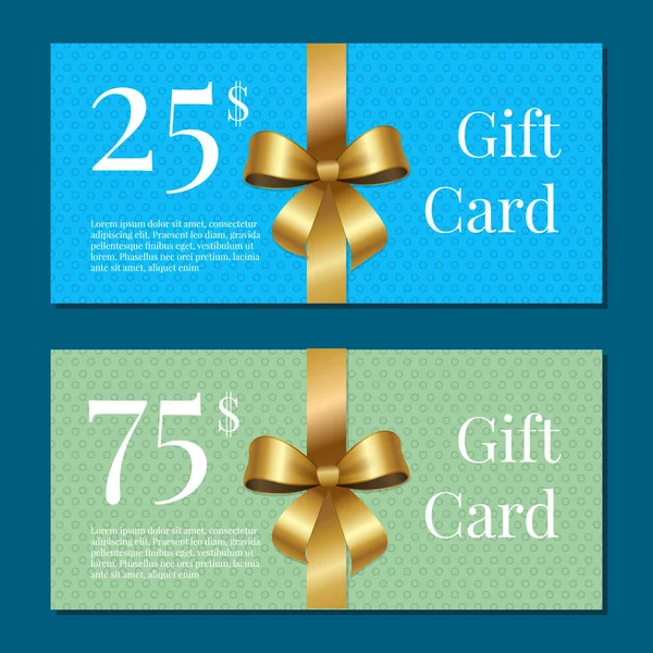 25 és 75 dollár vásárlások ünnepi ajándék kártyák — Stock Vector