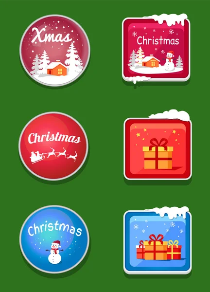 Christmas Holiday Sticker Set Vector Illustration — Stock Vector