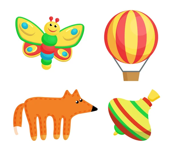 Conjunto de juguetes de mariposa y globo Vector Illustration — Vector de stock