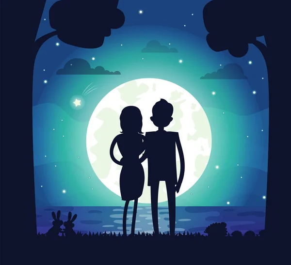 Silhouette of Man and Woman Vector Illustration — Stock Vector