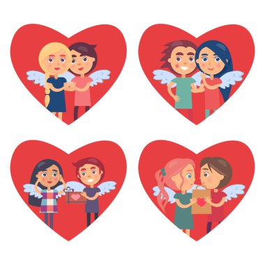 Aşk Sevgililer günü vektör çizim içinde çiftler