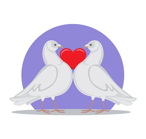 Colombes tenant le symbole de coeur rouge amour par vecteur de cou — Image vectorielle