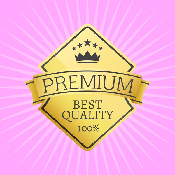 Emblema de oro rematado por la corona icono de calidad premium — Vector de stock