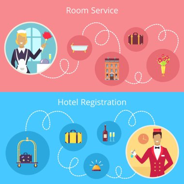 Oda Servisi ve otel kaydı vektör Poster