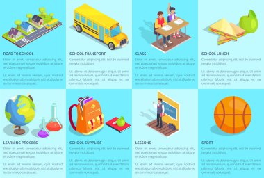 Okul ile ilgili posterler metinle topluluğu