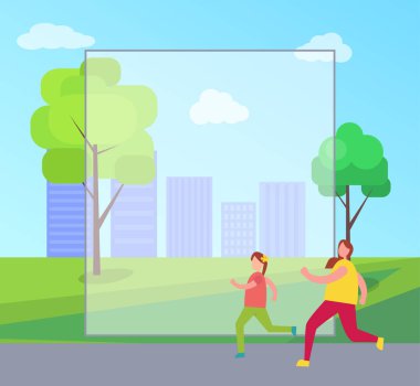 Anne ve oğlu paten Şehir Parkı vektör