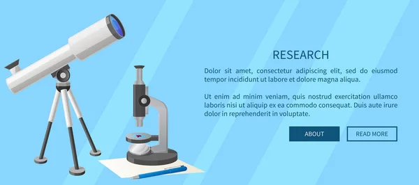 Web Banner de pesquisa com telescópio e microscópio — Vetor de Stock