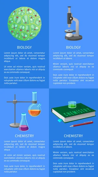 Chemie a biologie plakáty Set s vybavením — Stockový vektor