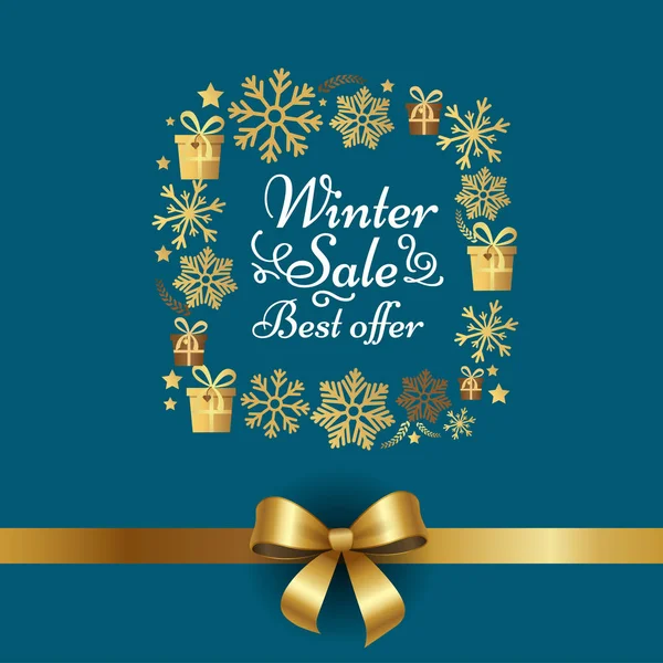 Venta de Invierno Mejor oferta Poster con Vector de arco de regalo — Vector de stock