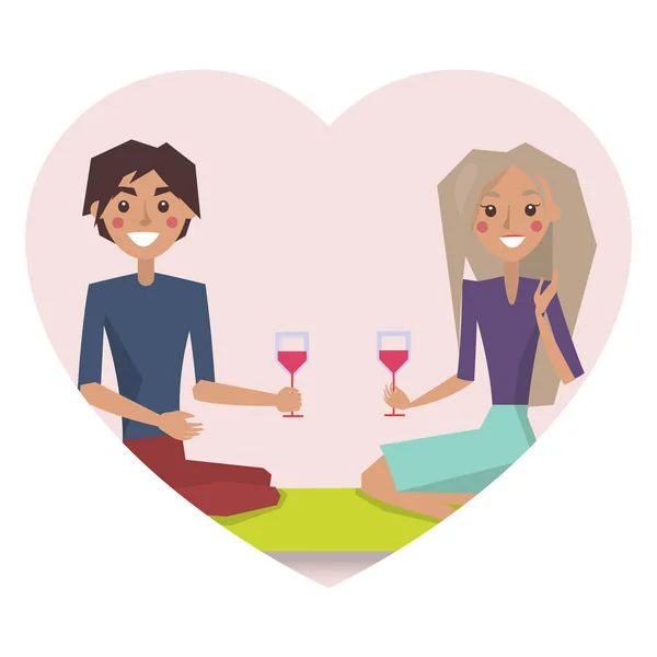 Paar drinken wijn Poster vectorillustratie — Stockvector