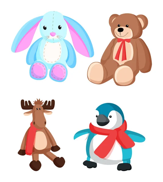 Bunny e Teddy Urso Brinquedos Vector Ilustração — Vetor de Stock