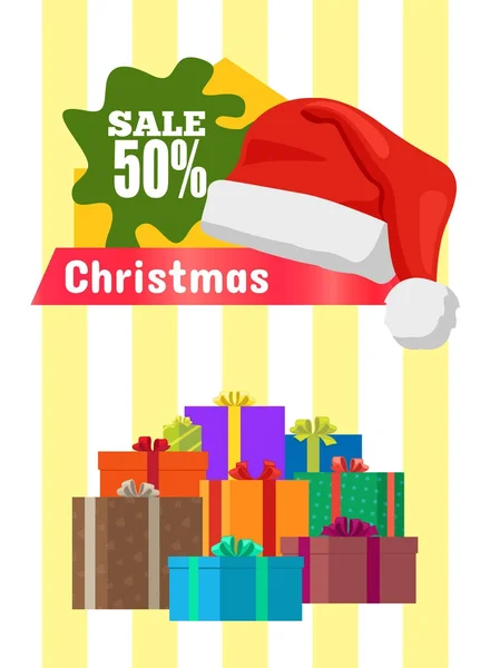 Vánoční prodej plakáty Santas čepice sleva Label — Stockový vektor