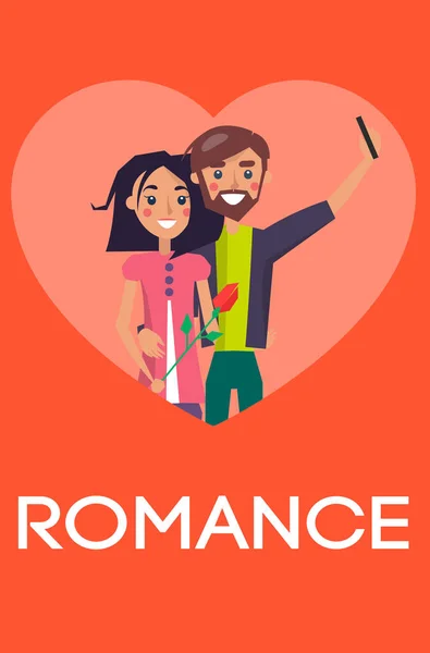 Ρομαντική έννοια ζευγάρι στην αγάπη λήψης Selfie καρδιά — Διανυσματικό Αρχείο