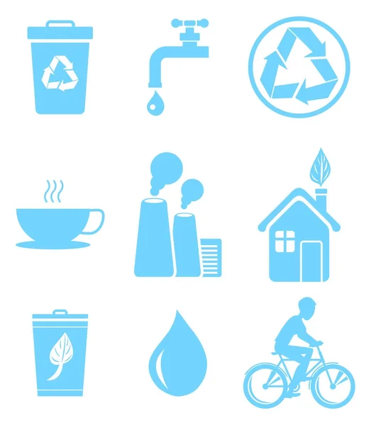 Blue Ecology Saving and Warning Isolated Icons Set — Stock Vector
