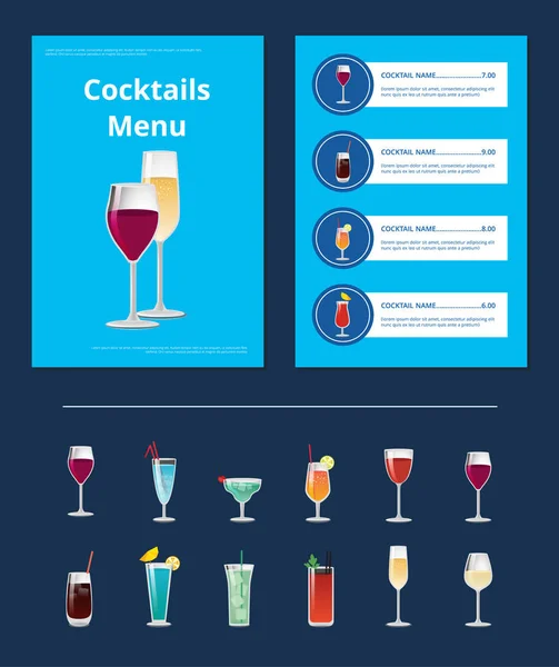 Cocktail Menu Publicité Affiche avec Prix — Image vectorielle